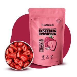 Kultsnack Gefriergetrocknete Erdbeerscheiben Getrocknete Erdbeeren – Als Snack & für Müslis – Süßigkeiten Ersatz – ohne Zuckerzusatz – Frucht