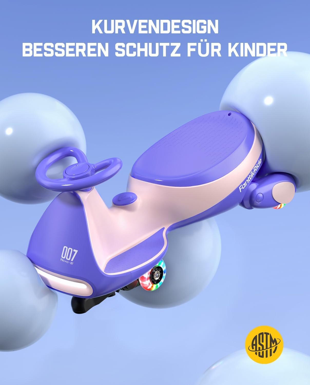 FanttikRide 12V N7 Pro Electric Wiggle Car – 2-in-1 Swing Car with Pedal, 2 Speeds, Flashing Wheels, Bluetooth & Type-C Charging, for Kids 3+ - Image 4