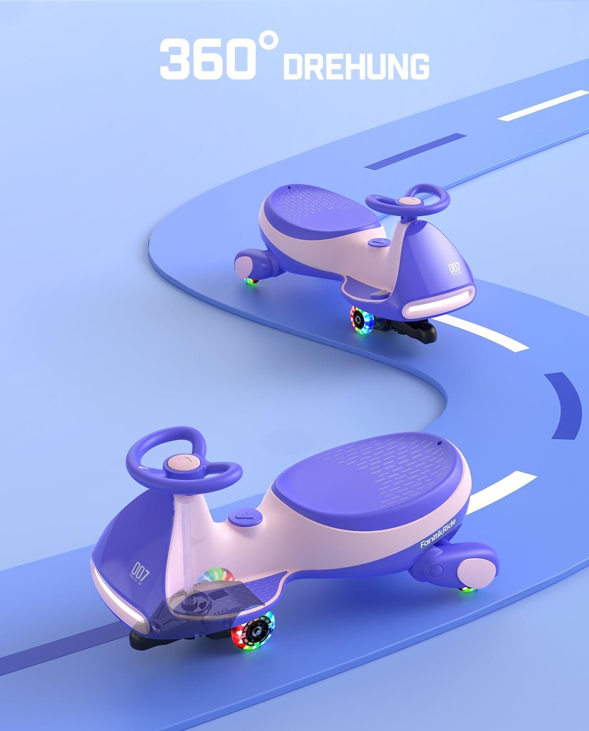 FanttikRide 12V N7 Pro Electric Wiggle Car – 2-in-1 Swing Car with Pedal, 2 Speeds, Flashing Wheels, Bluetooth & Type-C Charging, for Kids 3+ - Image 3