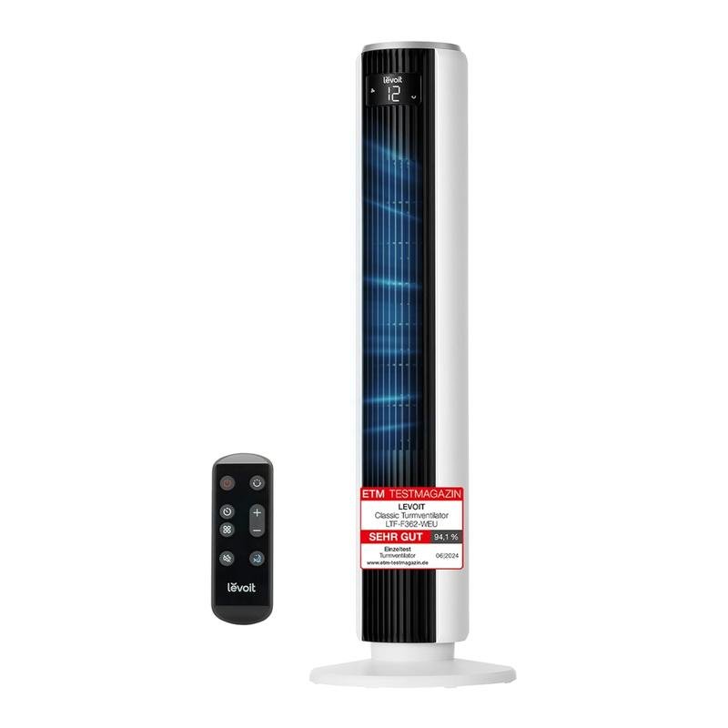 Levoit-Turmventilator mit Fortschrittlichem Schlafmodus-Ventilator leise 12Std Timer 4 Modi 5 Geschwindigkeiten-Automatikbetrieb mit Sensor-Oszillation Tower Fan mit Fernbedienung Weiß 92CM