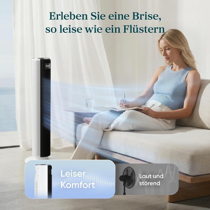 Levoit-Turmventilator mit Fortschrittlichem Schlafmodus-Ventilator leise 12Std Timer 4 Modi 5 Geschwindigkeiten-Automatikbetrieb mit Sensor-Oszillation Tower Fan mit Fernbedienung Weiß 92CM - Image 2